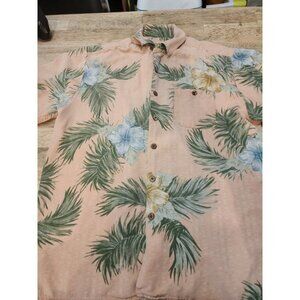 Joe Marlin Pink 100% Silk Hawaiian Shirt Floral Men's Large Short Sleeve